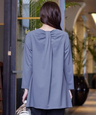 Tiaclasse 【洗える】キーネックバックツイストポンチチュニックブラウス ブルー