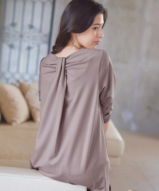 Tiaclasse 【洗える】キーネックバックツイストポンチチュニックブラウス ピンクモカ