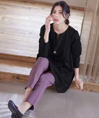 Tiaclasse 【洗える】キーネックバックツイストポンチチュニックブラウス ブラック