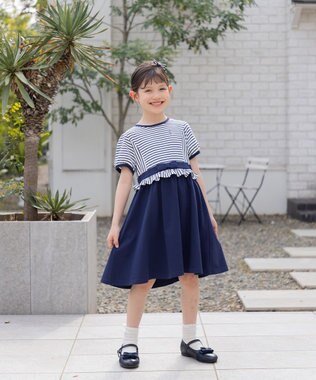 組曲 KIDS 【110-140㎝】マリンボーダー ワンピース ネイビー