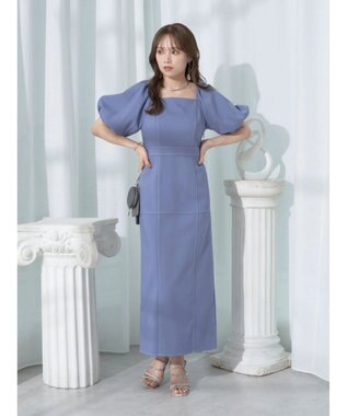 earth music&ecology 配色ステッチパフスリーブワンピース