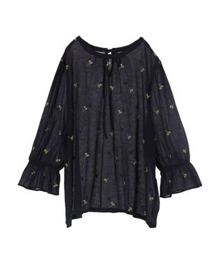 Green Parks シアー刺繍ブラウス Dark Navy