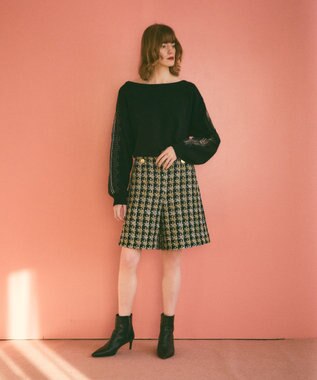 GRACE CONTINENTAL シャイニーツイードハーフパンツ ネイビー