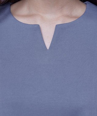 Tiaclasse 【洗える】キーネックバックツイストポンチチュニックブラウス ブルー