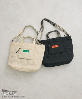 Green Parks ■ＰＥＡＮＵＴＳ　キルティングトートＬ Black