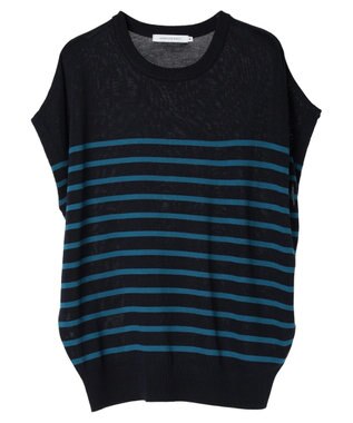 AMERICAN HOLIC 接触冷感フレンチスリーブニットプルオーバー Border Navy