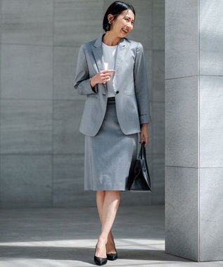 23区 L 【洗える/セットアップ対応】グロッシーコットンシャンブレー タイトスカート ライトグレー系