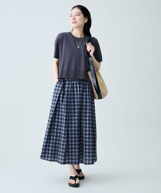 ANY 【2SET】ニット×チェックスカートセット ブルー系