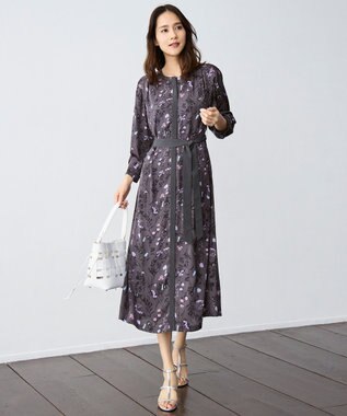 自由区 S 【WEB&一部店舗限定】ハーバルフロープリント8分袖 ワンピース [新色]チャコール