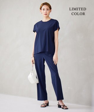 ICB 【接触冷感・UVカット・速乾・洗える】マットスキューバ セミワイドパンツ ネイビー系［WEB限定］