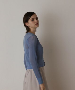 GRACE CONTINENTAL ラメリブシアーニットカーディガン ブルー