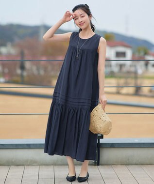 麻調ピンタックロングワンピース