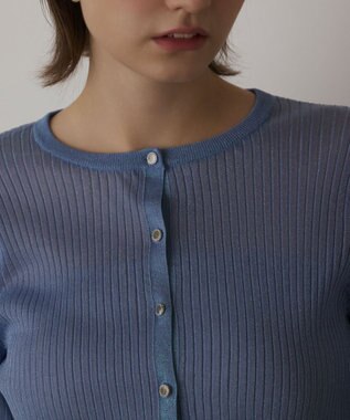 GRACE CONTINENTAL ラメリブシアーニットカーディガン ブルー