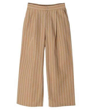Green Parks 綿麻混タックストレートワイドパンツ Stripe