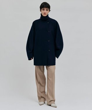 BEIGE， GABELLE / ミドル丈スタンドカラーウールコート Navy