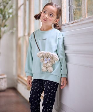 ANY KIDS アニマルポシェット 裏シャギー トレーナー ミント×イヌ