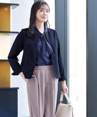 Tiaclasse L 【ダブルクロス】ノーカラージャケット ネイビー