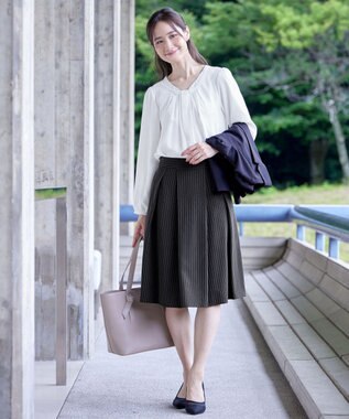 Tiaclasse 【スマート裏起毛】 ボウタイ風ブラウス オフホワイト