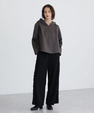 Green Parks ■ESCAR リボンコード刺繍フーディ Charcoal Gray