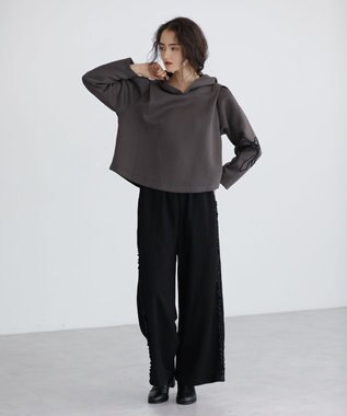 Green Parks ■ESCAR リボンコード刺繍フーディ Charcoal Gray