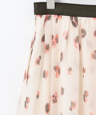 自由区 L 【洗える】グラデーションペタルプリント スカート カーキ×ピンク