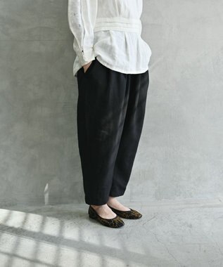 muuc 〈高品質ベルギーリネン100%〉〈遠州織物の工場で作られた上質な生地〉〈通年着られる〉キャンバス生地のイージーパンツ ブラック