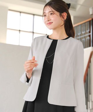 Tiaclasse L 【ダブルクロス】ノーカラージャケット グレージュ