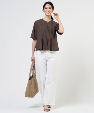 J.PRESS LADIES S シアードライトリコット フレアタック カットソー モカブラウン系