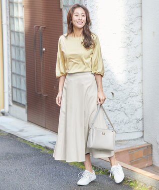 ANY リネンライクオックス フレアスカート サンドベージュ