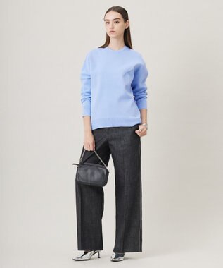 ICB 【洗える】 コットンリアクティブデニム ワイドストレートパンツ ブラックデニム系