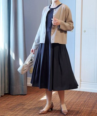 Tiaclasse L 【洗える】レース切替ワンピース ネイビー