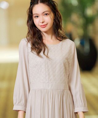Tiaclasse L 【洗える】レース切替ワンピース ライトベージュ