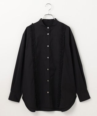 #Newans 【洗濯機可能/シワになりにくい】パネルフリルシャツ ブラック