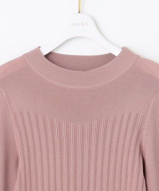 ANY SIS 【2WAY】リボン付き パフスリーブリブ ニット スモーキーピンク