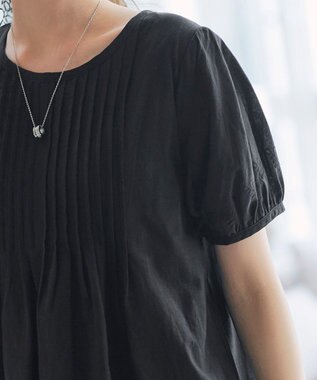 Tiaclasse 【洗える】パンチングレースピンタックチュニックブラウス ブラック