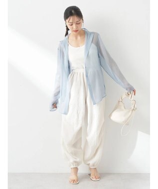 earth music&ecology シアーハイネックシャツ Grayish Blue
