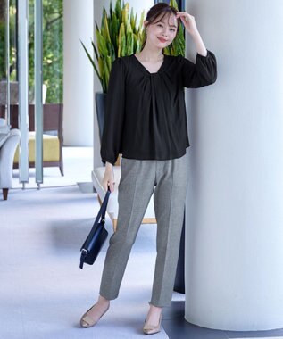 Tiaclasse 【スマート裏起毛】 ボウタイ風ブラウス ブラック