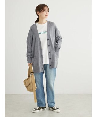 Green Parks もちやわ　Ｖネックミディ丈ニットカーディガン Dark Gray Mixture