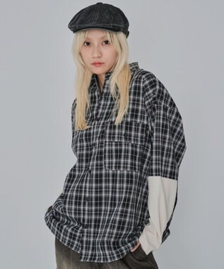 WEGO 【ユニセックス着用ITEM/MLサイズ展開】チェックレイヤードシャツ（LS） ブラックチェック1