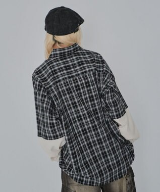 WEGO 【ユニセックス着用ITEM/MLサイズ展開】チェックレイヤードシャツ（LS） ブラックチェック1