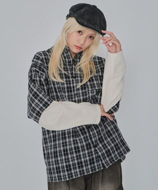 WEGO 【ユニセックス着用ITEM/MLサイズ展開】チェックレイヤードシャツ（LS） ブラックチェック1