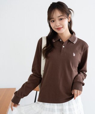 WEGO 【25年秋冬新作/ユニセックスITEM/SMLサイズ展開】別注USPOLOラインポロシャツ（長袖） ブラウン