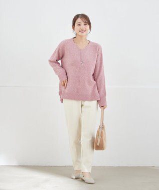Tiaclasse 【安田美沙子さん着用・洗える】メランジVネックニットプルオーバー ピンク