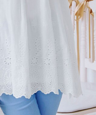 Tiaclasse 【洗える】パンチングレースピンタックチュニックブラウス オフホワイト