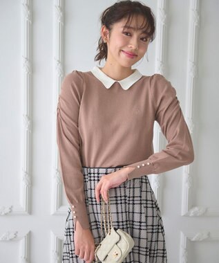 Feroux 配色襟パワショル ニット キャメル系