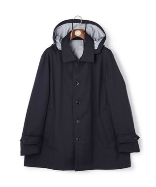 J.PRESS MEN 【KING SIZE】【オンオフ兼用 / ストレッチ / 撥水 / 洗える】トリコット3レイヤーバルマカンショートコート / フードデタッチャブル