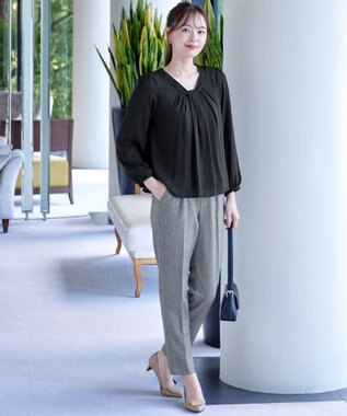 Tiaclasse 【スマート裏起毛】 ボウタイ風ブラウス ブラック