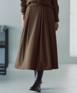 【洗える】ウールミルドジャージー タック スカート