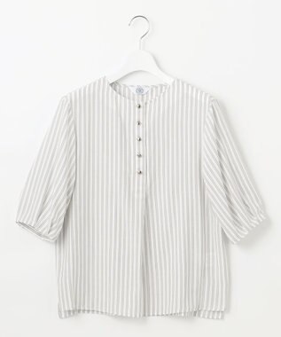 J.PRESS LADIES S 【洗える】ウォッシャブルキュプラツイル ボートネック ブラウス ホワイトストライプ系