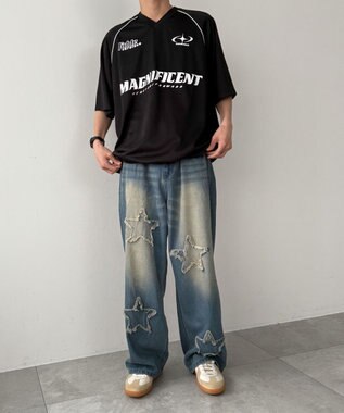 WEGO スターモチーフオーバーダイバギーパンツ ブルー